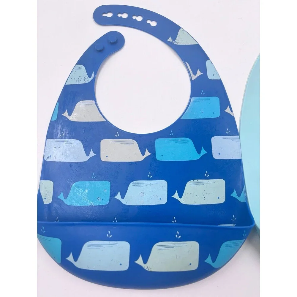 Cloud Island Silicone Baby Bibs Set Dark Blue Whale & Light Blue Dog Face